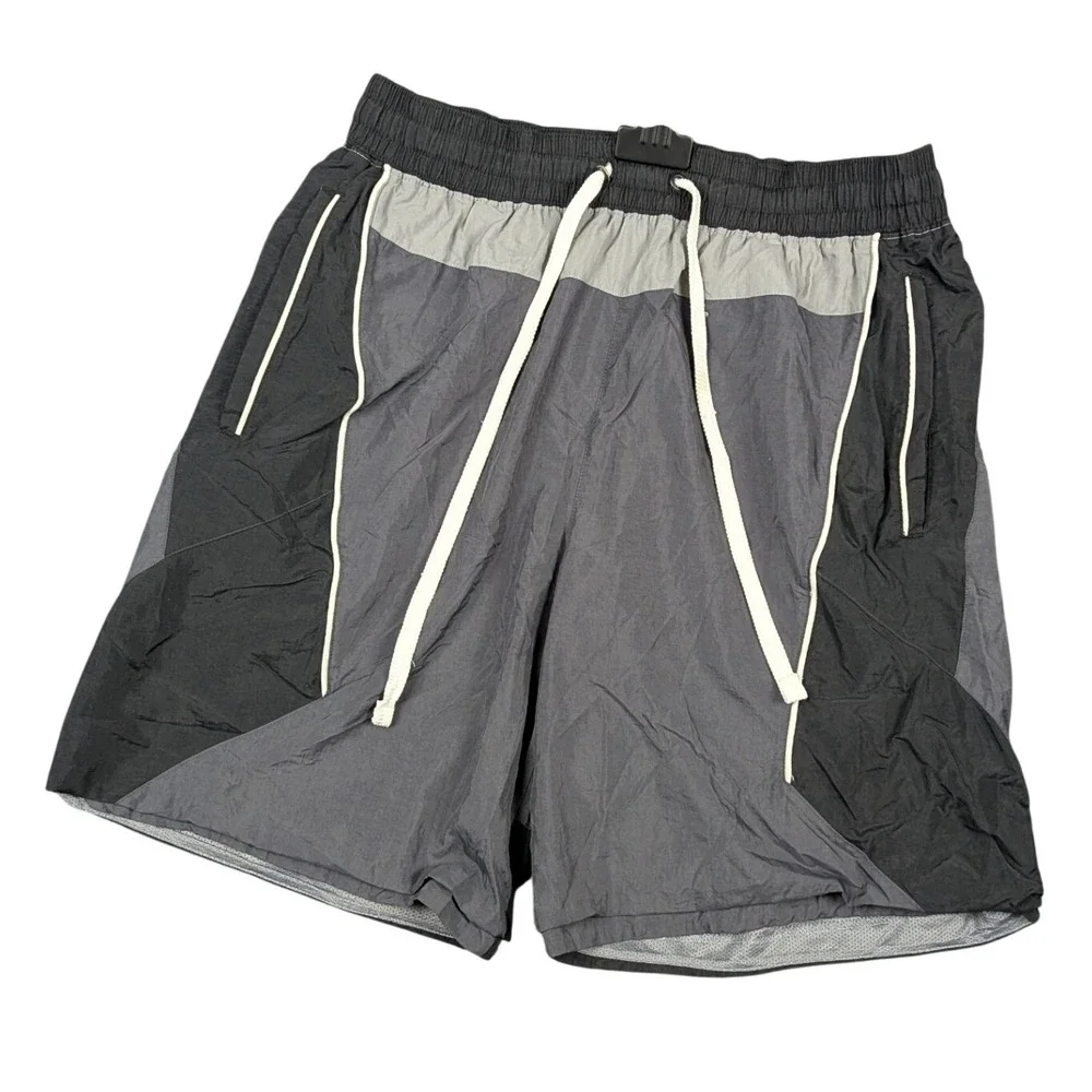 Nike Mens Colorblock Nylon Athletic Shorts Grey Black Mesh Lined Large FLAW